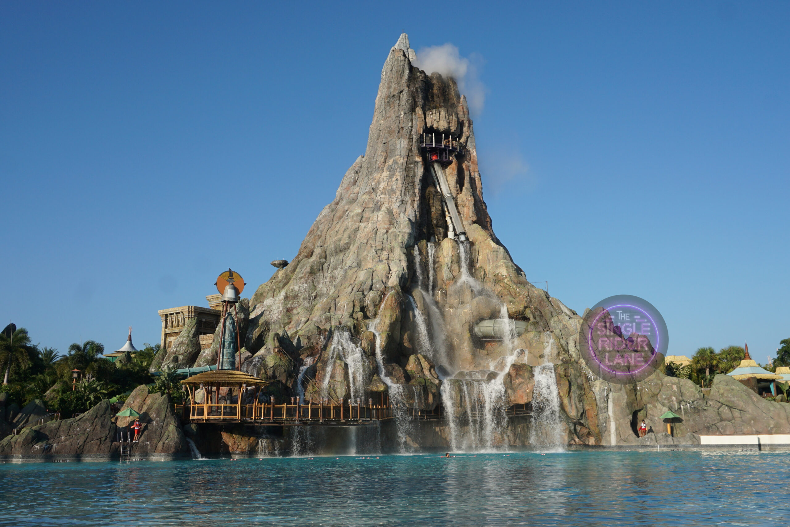 The wave pool at the base of the volcano at Volcano Bay.